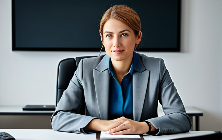 **

A professional businesswoman in a modest business suit, sitting at a desk in a modern office, fully clothed, appropriate attire, safe for work, perfect anatomy, natural proportions, professional photography, high quality.

**